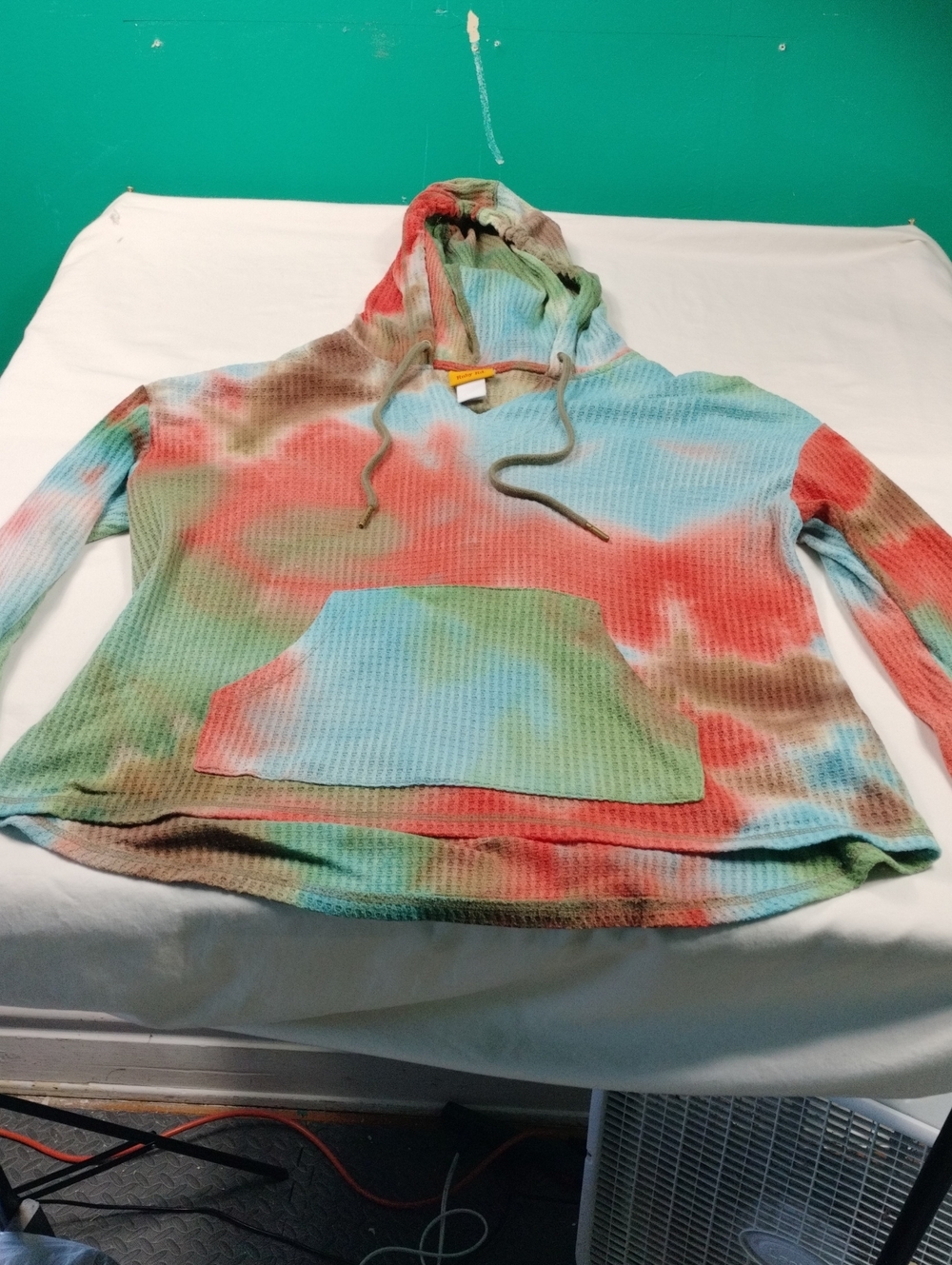 Ruby Red Waffle Knit Tie-Dye Hooded Pullover - Multicolor Size Large #31